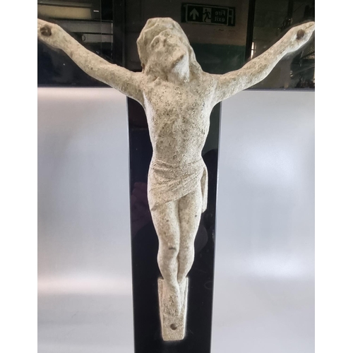 77 - 20th century slate, marble and composition crucifix.  71cm high approx.   (B.P. 21% + VAT)