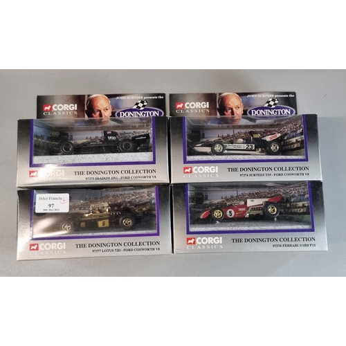 97 - Four Corgi Classics, The Donington Collection, diecast model racing cars in original boxes.  (4)  (B... 