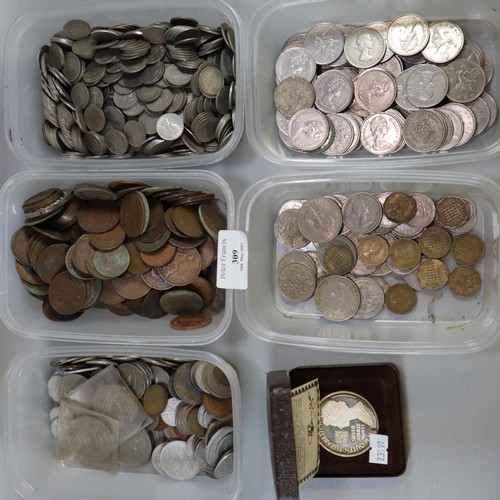 309 - Large collection of British and other coinage, mainly post 1947, to include five plastic tubs.  (B.P... 