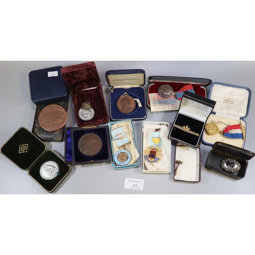 312 - Large collection of cased medals and medallions, to include: Imperial Service Medal, QEII Imperial S... 