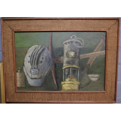 118 - Fred Screech (mid century Welsh), study of miner's lamp, helmet etc.  signed and dated 1971 verso. o... 