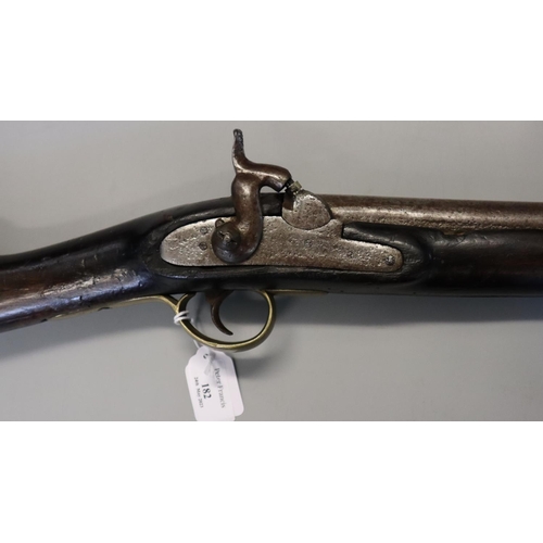 182 - 19th century muzzle loading percussion carbine, fully stocked, with ramrod and brass trigger guard. ... 