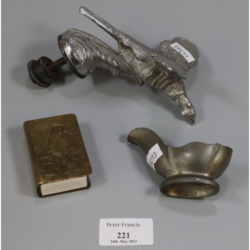 221 - Dunhill pewter pipe holder together with an early 20th century brass matchbox holder decorated with ... 