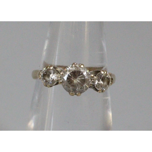 226 - 9ct gold three stone dress ring, size I, 2g approx.  (B.P. 21% + VAT)