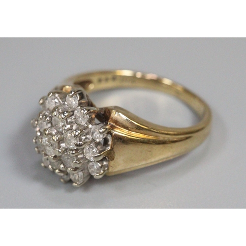 227 - 9ct gold and diamond cluster ring, size I 1/2, 3.3g approx.  (B.P. 21% + VAT)