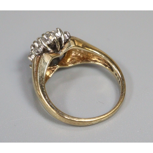 227 - 9ct gold and diamond cluster ring, size I 1/2, 3.3g approx.  (B.P. 21% + VAT)