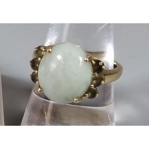 229 - 14ct gold green hardstone ring.  6.1g approx.  Ring size P.   (B.P. 21% + VAT)