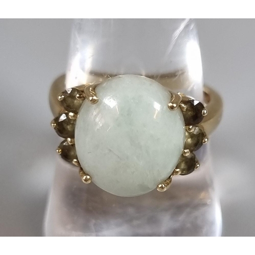 229 - 14ct gold green hardstone ring.  6.1g approx.  Ring size P.   (B.P. 21% + VAT)