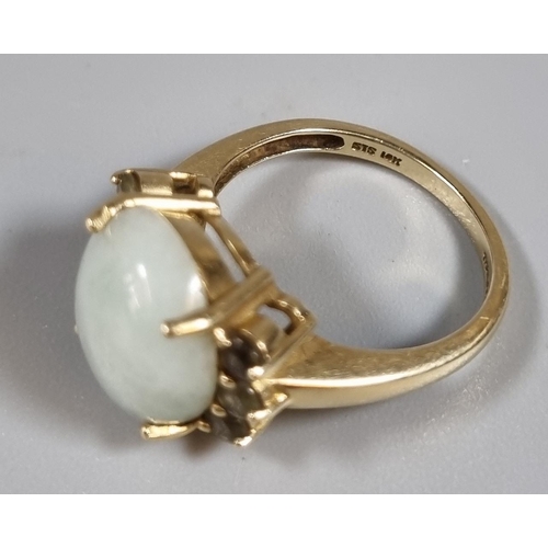 229 - 14ct gold green hardstone ring.  6.1g approx.  Ring size P.   (B.P. 21% + VAT)