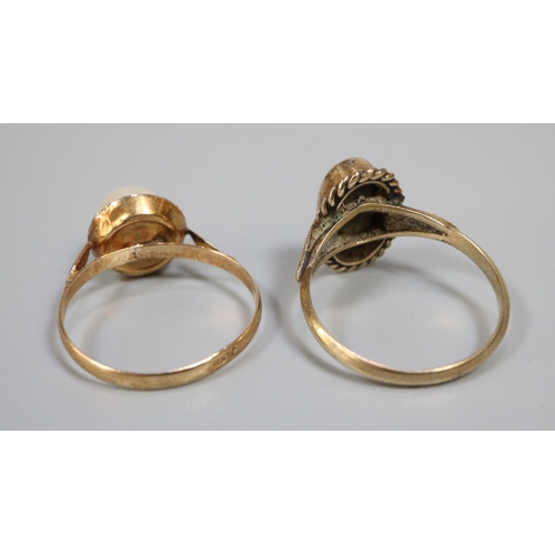 246 - Two yellow metal dress rings, one with opal stone.  3.2g approx.   (B.P. 21% + VAT)