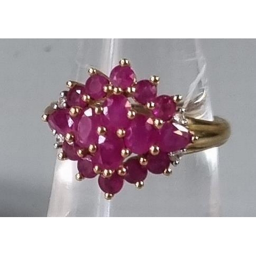 255 - 9ct gold pink stone cluster ring.  3.3g approx.   Ring size L.  (B.P. 21% + VAT)