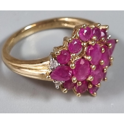 255 - 9ct gold pink stone cluster ring.  3.3g approx.   Ring size L.  (B.P. 21% + VAT)