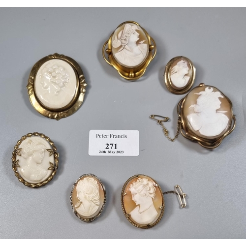 271 - Collection of seven Victorian cameo brooches.   (B.P. 21% + VAT)