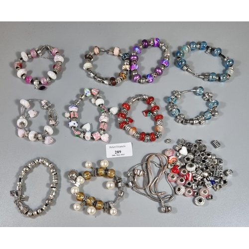 289 - Collection of charm bracelets, glass beaded charms etc.   (B.P. 21% + VAT)