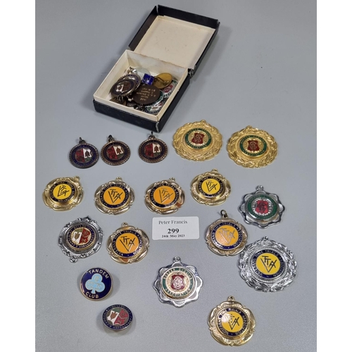 299 - Farnborough Camberley cycling club enamel medal fobs, Border Cycling Association enamel badges, Vete... 