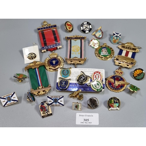 305 - Collection of RAOB medals and enamel RAOB badges, to include: Sapper Lodge, Lyneham Lodge, plus a qu... 