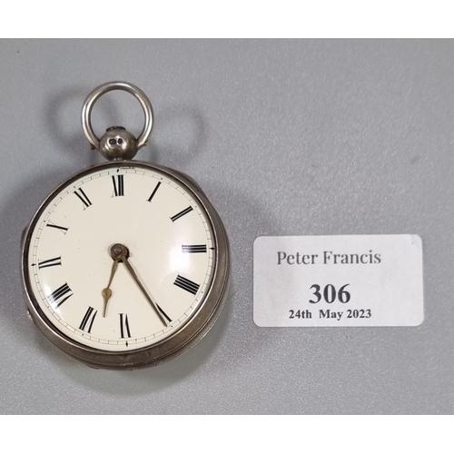 306 - 19th century silver Fusee Verge hallmarked open faced pocket watch, the workings marked Bainbridge D... 