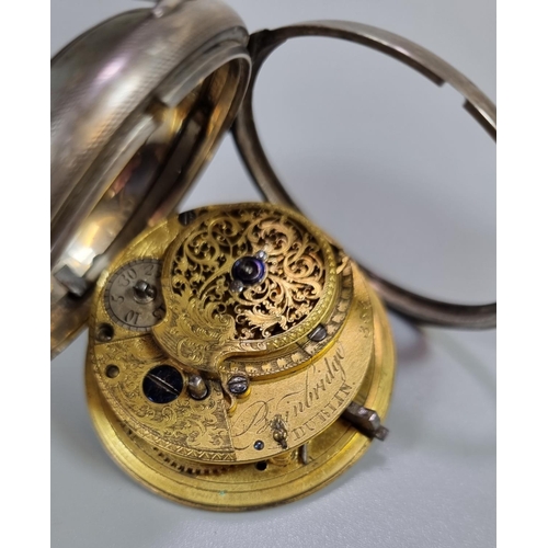 306 - 19th century silver Fusee Verge hallmarked open faced pocket watch, the workings marked Bainbridge D... 