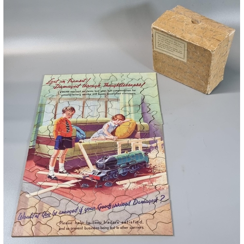 32 - Unusual 20th century Chad Valley GWR carboard jigsaw, 'Lost in Transit, Damaged Due to Thoughtlessne... 