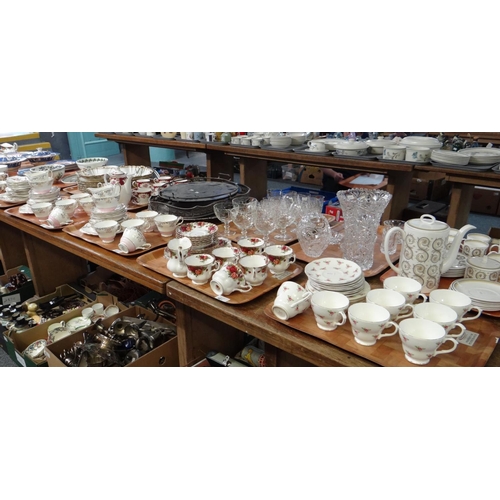 321 - Four trays of china to include: Duchess English bone china rose design part tea service, Royal Alber... 