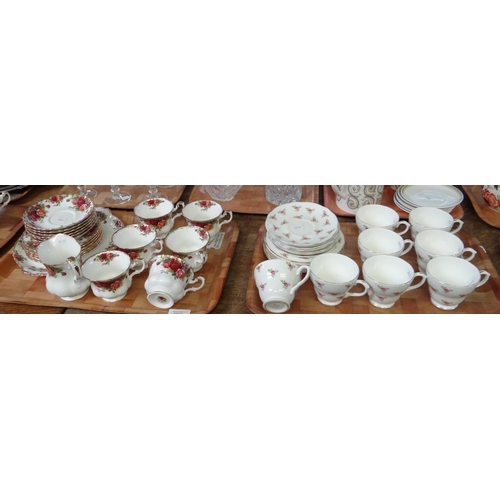 321 - Four trays of china to include: Duchess English bone china rose design part tea service, Royal Alber... 