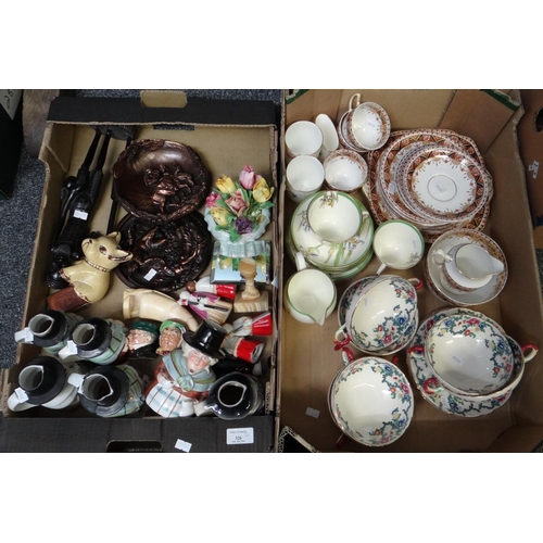 326 - Two trays of mostly china to include: Royal Cauldon 'Victoria' design two handled soup bowls, Royal ... 