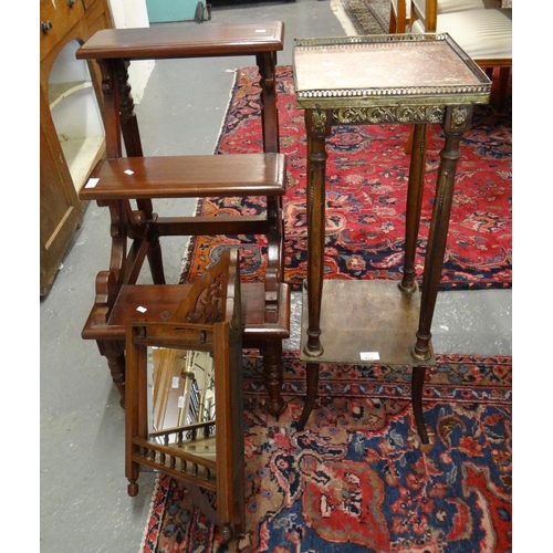 485 - Victorian style stained library steps together with a French design gilded and marble top side/lamp ... 