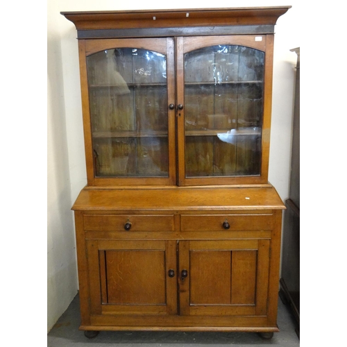 487 - 19th century Welsh oak two stage cabinet back bookcase.   (B.P. 21% + VAT)