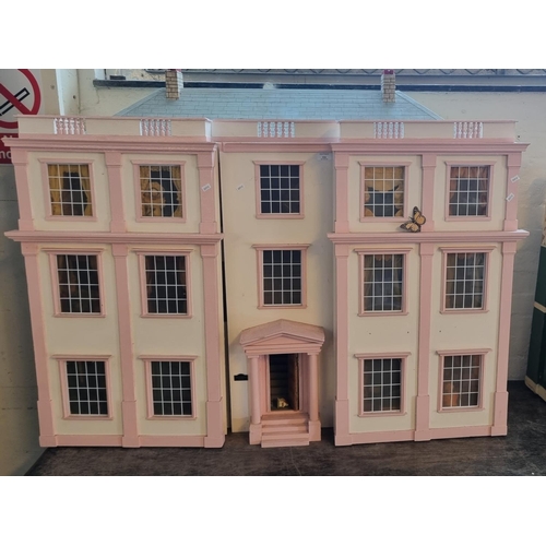 516 - Large Georgian style double fronted doll's house opening with two panels to reveal an interior conta... 