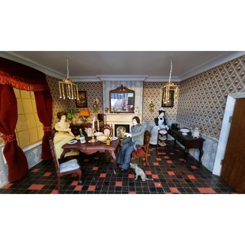 516 - Large Georgian style double fronted doll's house opening with two panels to reveal an interior conta... 