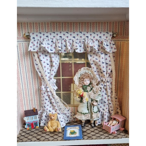 516 - Large Georgian style double fronted doll's house opening with two panels to reveal an interior conta... 