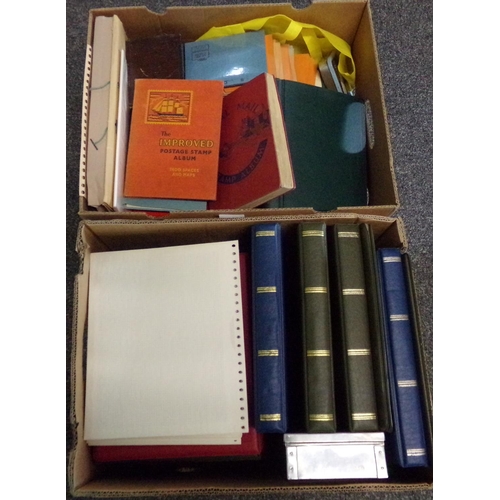 63 - Two boxes of all World stamps in albums, tins and box file together with a quantity of empty multi r... 