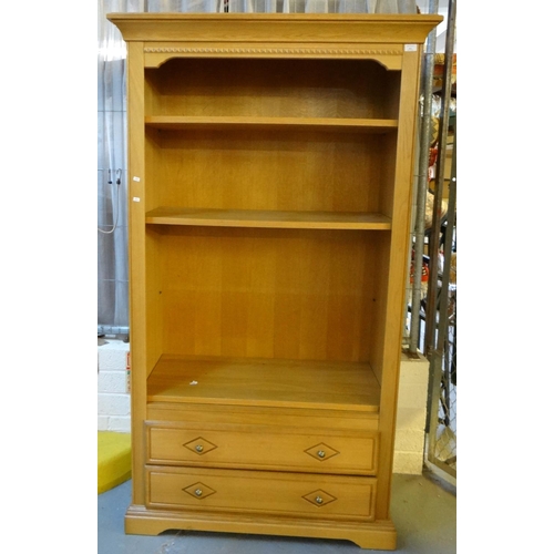 583 - Modern beech finish bookcase with adjustable shelves and two drawers below, together with  Modern up... 