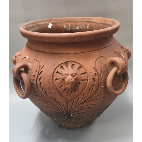 100 - Large terracotta planter/jardinière with moulded lion mask mounts and ring handles.    (B.P. 21% + V... 