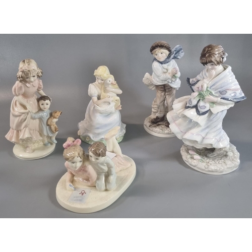 123 - Five Coalport bone china figurines to include: 'A Letter to Santa', 'The Goose Girl', 'A Helping Han... 