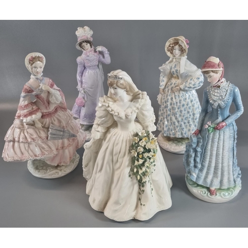 124 - Four Royal Worcester figurines to include: 'Crinoline', 'The Bustle', 'The Romantic', 'The Regency' ... 