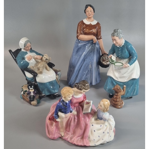 128 - Four Royal Doulton bone china figurines to include: 'The Favourite', 'Nanny', 'Farmer's Wife' and 'T... 