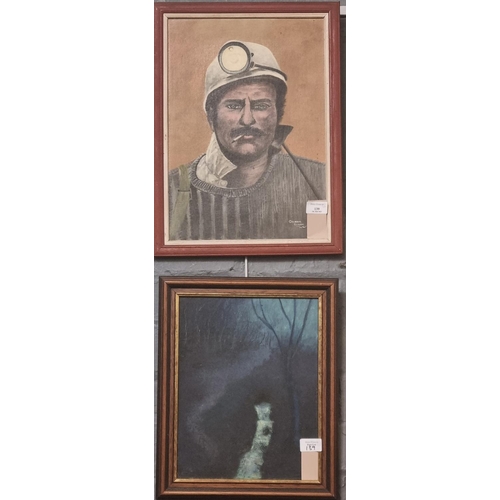 139 - Graham Clarke (Welsh 20th century), portrait of a Miner, signed.  Oils on board.  41x29cm approx.  F... 