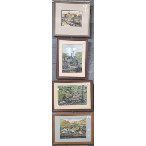 145 - Audrey Jeffreys, Welsh Colliery scenes, four, signed.  Watercolours.  16x21cm, 29x21, 19x27 and 19x3... 