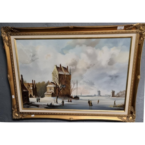 149 - Michael Jeffries (20th century), Dutch winter scene, signed.  50x76cm approx.  Gilt framed.   (B.P. ... 