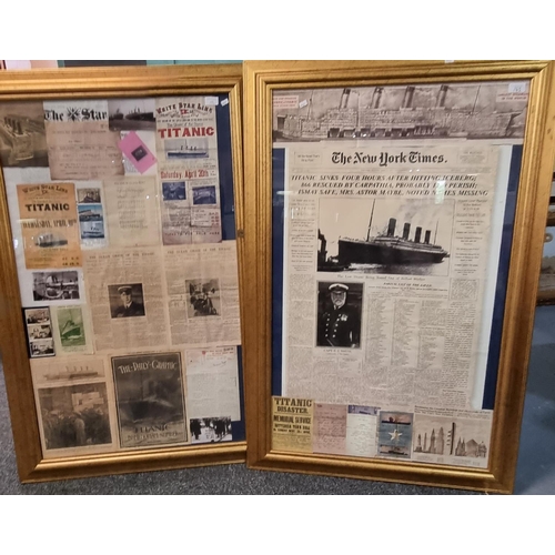 172 - Two large framed panels with cuttings and posters relating to the loss of the Titanic.  117x68cm app... 