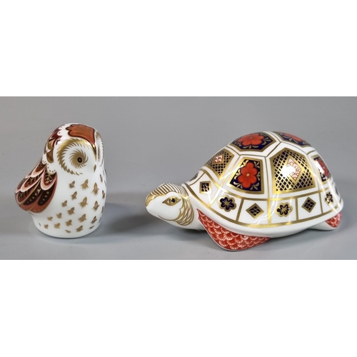 18 - Two Royal Crown Derby bone china paperweights, to include: Tortoise and Owlet.  (2)  (B.P. 21% + VAT... 