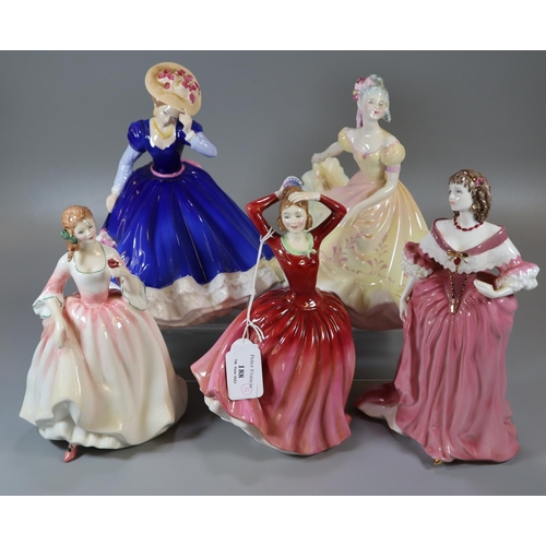 188 - Collection of five china figurines to include: Royal Doulton 'Tender Moments' HN3303, 'Katrina' HN23... 