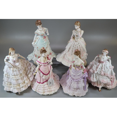 190 - Collection of six Royal Worcester porcelain figurines to include: 'The Jewel in The Crown', 'First D...