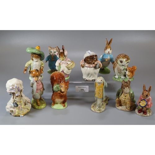 192 - Collection of Beswick Beatrix Potter figures to include: 'Mrs Tiggywinkle', 'Benjamin Bunny', 'Peter... 