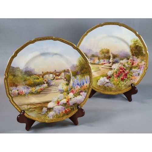 2 - Pair of Royal Doulton china plates, hand pained and signed by E Webster, of two gardens 'White Lodge... 