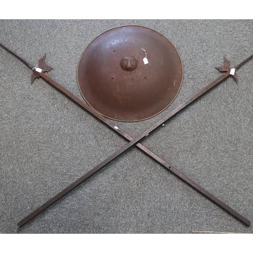 202 - Pair of 15th century style spike headed Halberds with square section shafts together with a large pr... 