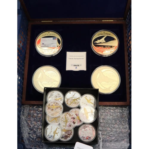 208 - Nine 70th Anniversary Battle of Britain proof coin medallions together with Supermarine Spitfire pro... 