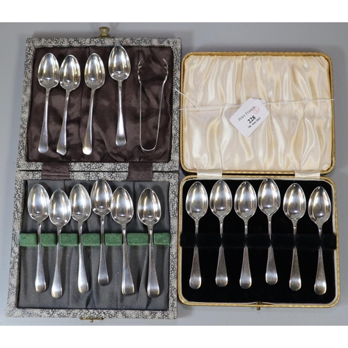 228 - Cased set of six silver teaspoons, Sheffield hallmarks.  2.55 troy oz approx.  together with another... 