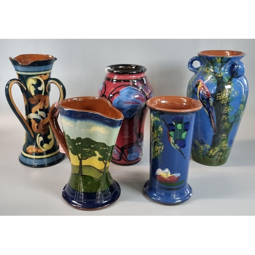 29 - Collection of pottery hand painted vases decorated with flowers and birds to include: Danico Danish ... 